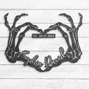 DINOZOZO Skeleton Hand Heart Name And Date Wedding Valentine’s Day Anniversary Gift Custom Metal Signs