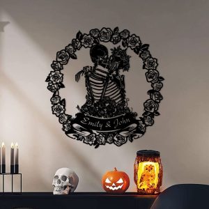 DINOZOZO Skeleton Kissing Lovers Couple Anniversary Valentines Day Gift for Her Him Custom Metal Signs