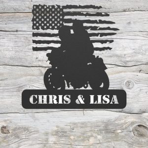 DINOZOZO Sport Bike Couple Motorcycle Rider American Flag V1 Wedding Valentine’s Day Anniversary Gift Custom Metal Signs