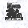 DINOZOZO Sport Bike Couple Motorcycle Rider American Flag V2 Wedding Valentines Day Anniversary Gift Custom Metal Signs