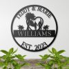 DINOZOZO Surfing Couple Beach Palm Tree Wedding Anniversary Valentines Day Custom Metal Signs