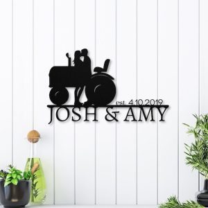 DINOZOZO Tractor Farmer Couple Bride and Groom Wedding Valentines Day Anniversary Gift Custom Metal Signs