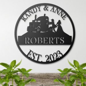 DINOZOZO Truck Driver Bride and Groom Couple Anniversary Valentines Day Custom Metal Signs