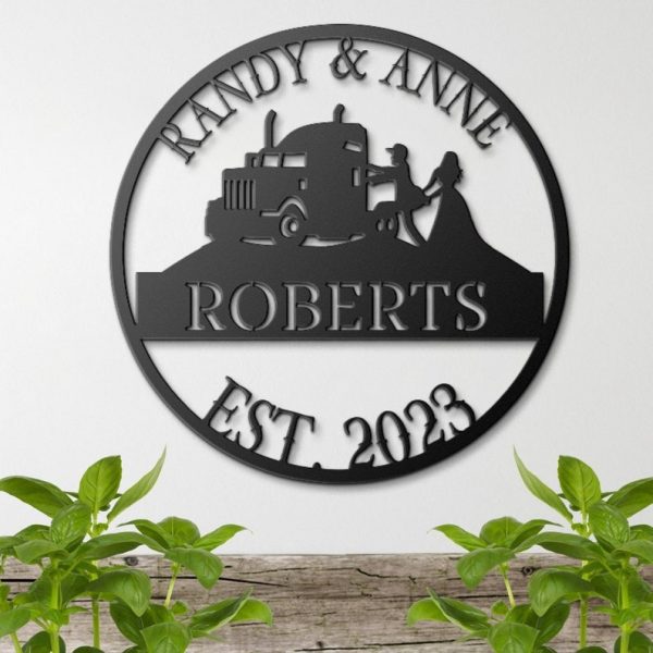 DINOZOZO Truck Driver Bride and Groom Couple Anniversary Valentine’s Day Custom Metal Signs