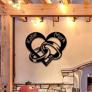 DINOZOZO Two Rings In A Heart Couples Wedding Valentine’s Day Anniversary Gift Custom Metal Signs