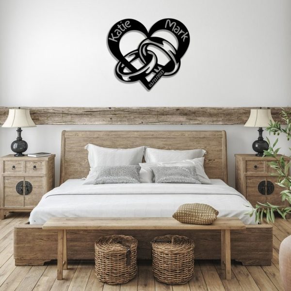 DINOZOZO Two Rings In A Heart Couples Wedding Valentine’s Day Anniversary Gift Custom Metal Signs