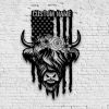DINOZOZO US Flag Highland Cow Heifer Farm Custom Metal Signs Gift for Farmer