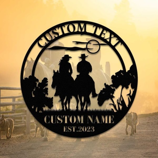 DINOZOZO Western Cowboy Cowgirl Riding Couple Wedding Valentine’s Day Anniversary Gift Custom Metal Signs