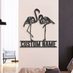 DINOZOZO Wild Flower Couple Flamingo Wedding Valentines Day Anniversary Gift Custom Metal Signs