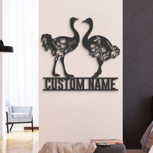 DINOZOZO Wild Flower Couple Ostrich Wedding Valentines Day Anniversary Gift Custom Metal Signs