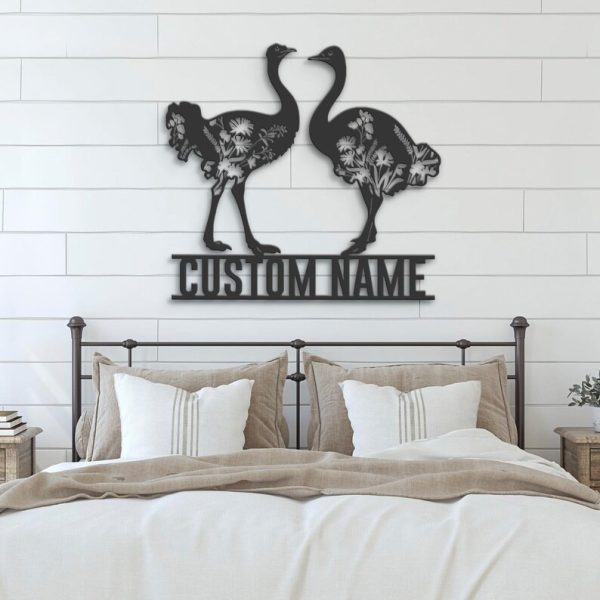 DINOZOZO Wild Flower Couple Ostrich Wedding Valentine’s Day Anniversary Gift Custom Metal Signs