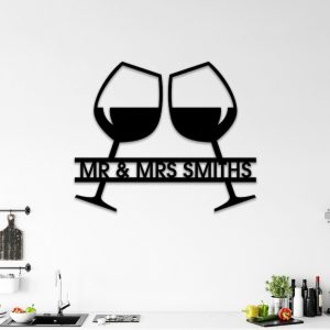 DINOZOZO Wine Glasses Mr and Mrs Wedding Valentines Day Anniversary Gift Custom Metal Signs