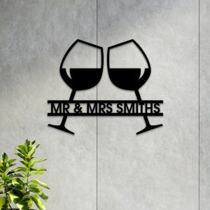 DINOZOZO Wine Glasses Mr and Mrs Wedding Valentines Day Anniversary Gift Custom Metal Signs2