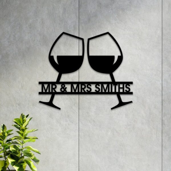 DINOZOZO Wine Glasses Mr and Mrs Wedding Valentine’s Day Anniversary Gift Custom Metal Signs