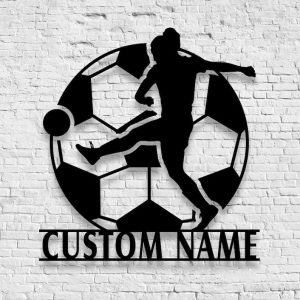 DINOZOZO Female Soccer Player Name Kids Room Decor Custom Metal Signs2