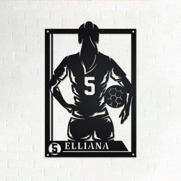 DINOZOZO Female Soccer Player with Name and Number Girls Room Decor Custom Metal Signs