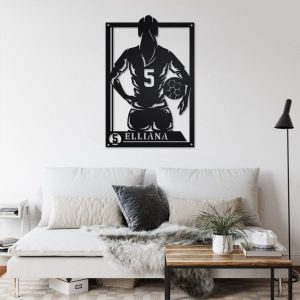 DINOZOZO Female Soccer Player with Name and Number Girls Room Decor Custom Metal Signs2