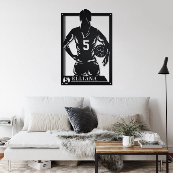 DINOZOZO Female Soccer Player with Name and Number Girls Room Decor Custom Metal Signs