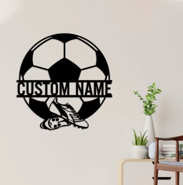 DINOZOZO Football Player Monogram Soccer Ball and Shoes Custom Metal Signs