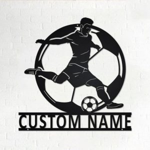 DINOZOZO Male Soccer Player Wall Art Boys Room Decor Custom Metal Signs