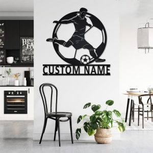 DINOZOZO Male Soccer Player Wall Art Boys Room Decor Custom Metal Signs3