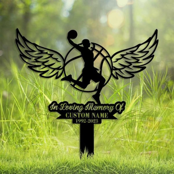 DINOZOZO Memorial Stake for Outdoors Basketball Player Grave Marker Basketball Sympathy Gifts for Loss of Loved One Custom Metal Signs