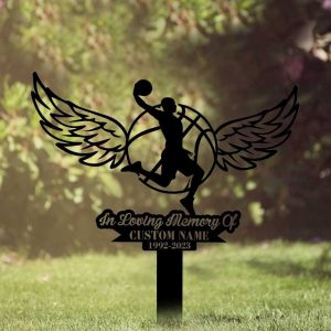 DINOZOZO Memorial Stake for Outdoors Basketball Player Grave Marker Basketball Sympathy Gifts for Loss of Loved One Custom Metal Signs3