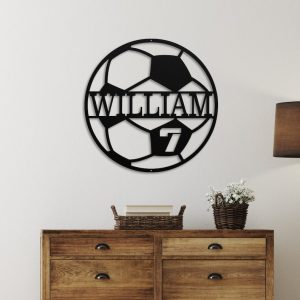 DINOZOZO Soccer Ball with Name and Number Soccer Team Boys Room Decor Custom Metal Signs