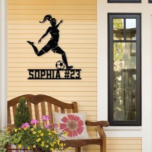 DINOZOZO Soccer Girl with Name and Number Kids Room Decor Custom Metal Signs