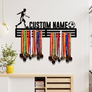 DINOZOZO Soccer Medal Hanger Medal Display Awards Boys Room Decor Custom Metal Signs2