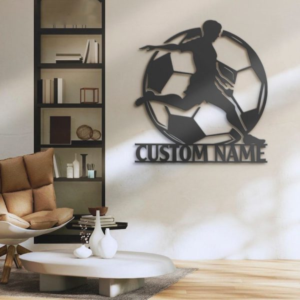 DINOZOZO Soccer Player Silhouette V2 Boys Room Decor Custom Metal Signs