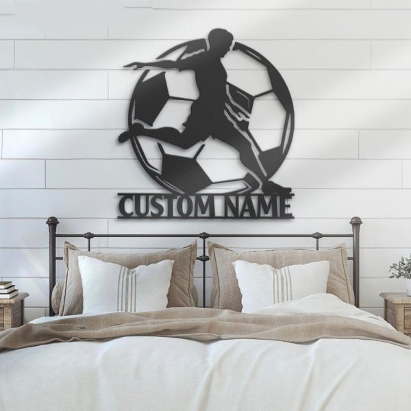 DINOZOZO Soccer Player Silhouette V2 Boys Room Decor Custom Metal Signs