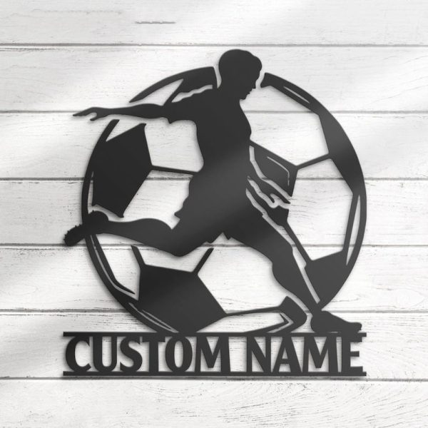 DINOZOZO Soccer Player Silhouette V2 Boys Room Decor Custom Metal Signs