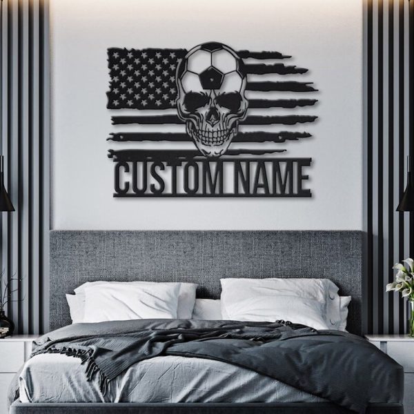 DINOZOZO US Flag Soccer Skull Football Boys Room Decor Custom Metal Signs