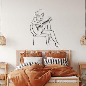 DINOZOZO Woman Playing Guitar Minimalist Line Art Geometric Music Room Recording Studio Business Custom Metal Signs