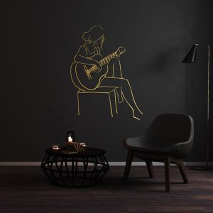 DINOZOZO Woman Playing Guitar Minimalist Line Art Geometric Music Room Recording Studio Business Custom Metal Signs2