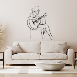 DINOZOZO Woman Playing Guitar Minimalist Line Art Geometric Music Room Recording Studio Business Custom Metal Signs