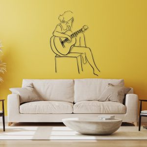 DINOZOZO Woman Playing Guitar Minimalist Line Art Geometric Music Room Recording Studio Business Custom Metal Signs4