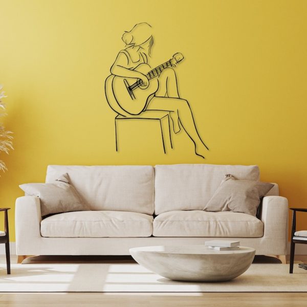 DINOZOZO Woman Playing Guitar Minimalist Line Art Geometric Music Room Recording Studio Business Custom Metal Signs