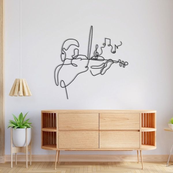 DINOZOZO Woman and Violin Musician Lady Minimalist Line Art Music Room Recording Studio Business Custom Metal Signs