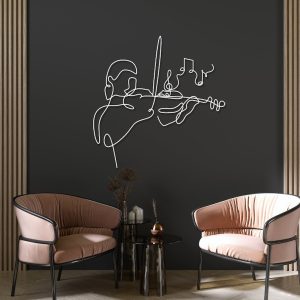 DINOZOZO Woman and Violin Musician Lady Minimalist Line Art Music Room Recording Studio Business Custom Metal Signs2