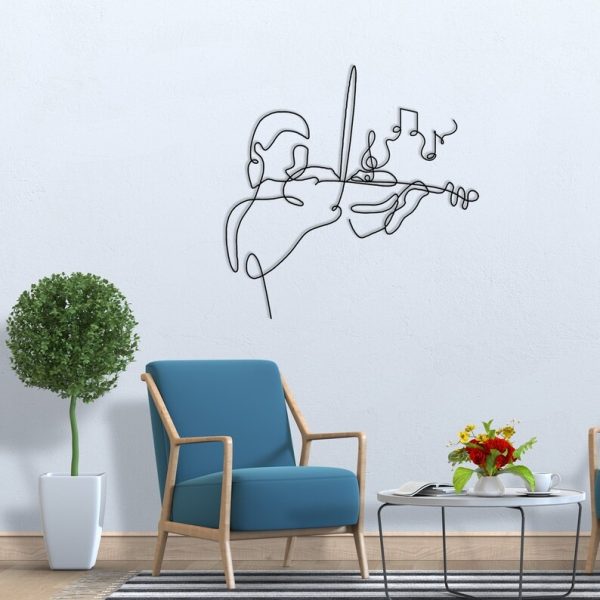 DINOZOZO Woman and Violin Musician Lady Minimalist Line Art Music Room Recording Studio Business Custom Metal Signs