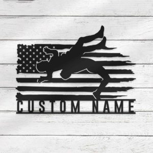 DINOZOZO Wrestling US Flag Sign American Wrestler Custom Metal Signs Mancave Decor Wrestling Enthusiast Gift 4