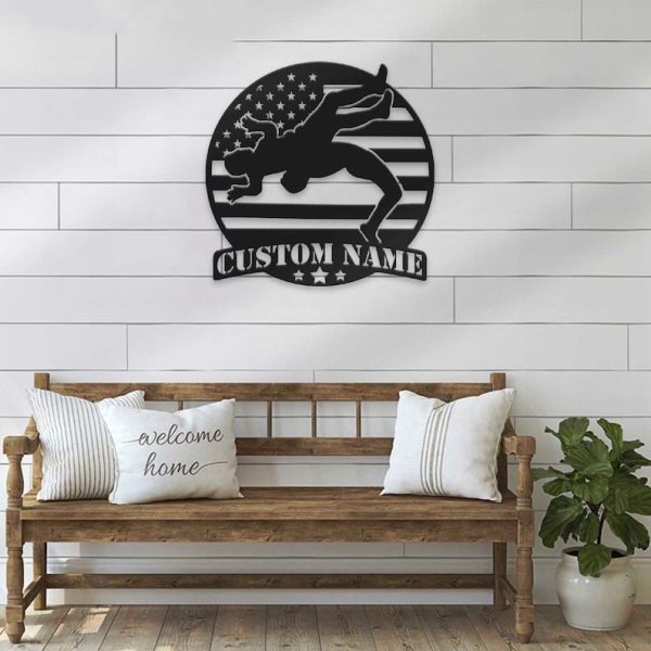 DINOZOZO Wrestling US Flag Sport Metal Wall Art Custom Metal Signs