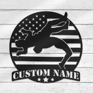 DINOZOZO Wrestling US Flag Sport Metal Wall Art Custom Metal Signs