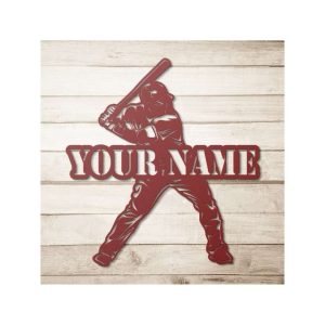 DINOZOZO Baseball Player Monogram Boys Room Decor Custom Metal Signs