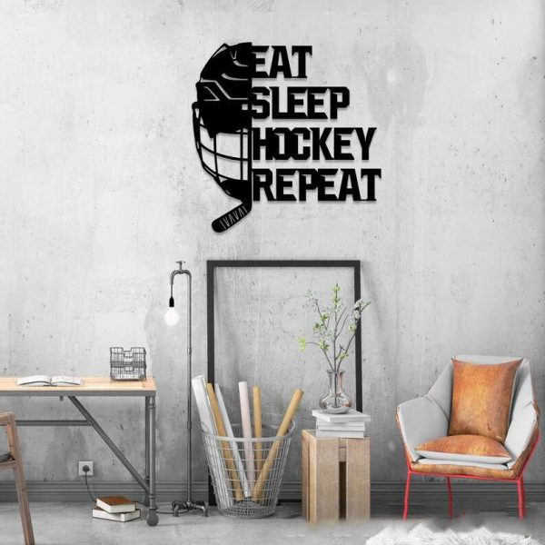 DINOZOZO Eat Sleep Hockey Repeat Hockey Custom Metal Signs