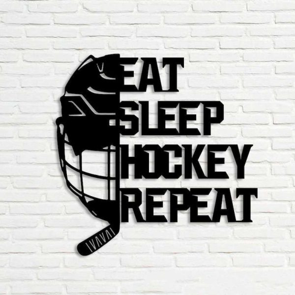 DINOZOZO Eat Sleep Hockey Repeat Hockey Custom Metal Signs