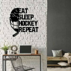 DINOZOZO Eat Sleep Hockey Repeat Hockey Custom Metal Signs3