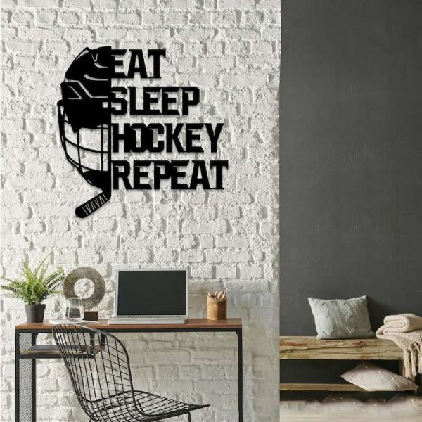 DINOZOZO Eat Sleep Hockey Repeat Hockey Custom Metal Signs